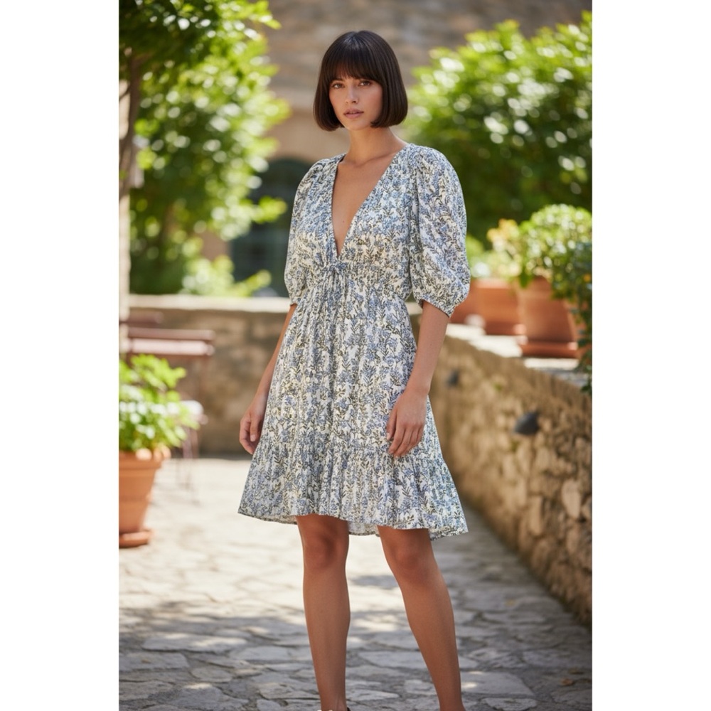 MINKPINK Blue and White Ditzy Floral Juniper Dress Medium